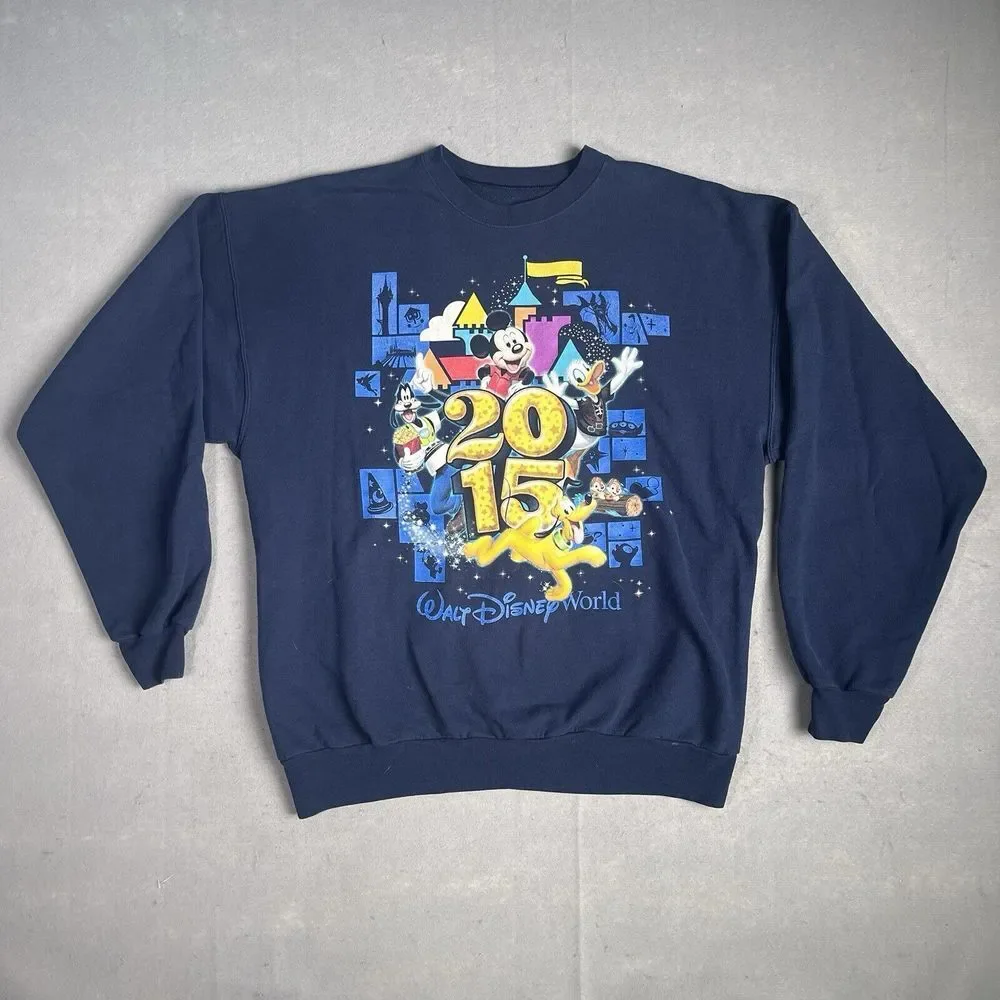 Walt Disney Resort 2015‎ Pullover Crewneck Sweater Men XL Blue